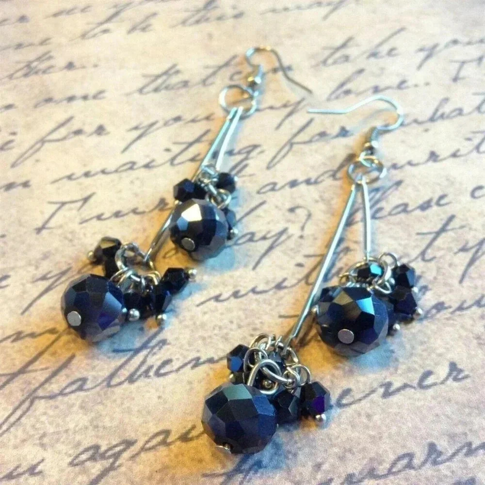 Handcrafted Black Faceted Czech Crystal 80mm Long